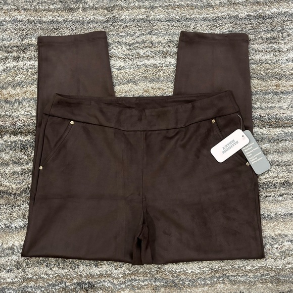 Allison Daley Faux Suede Skinny Jeggings Sz Large NWT | Brown Pull-On Jeggings- - Picture 1 of 14